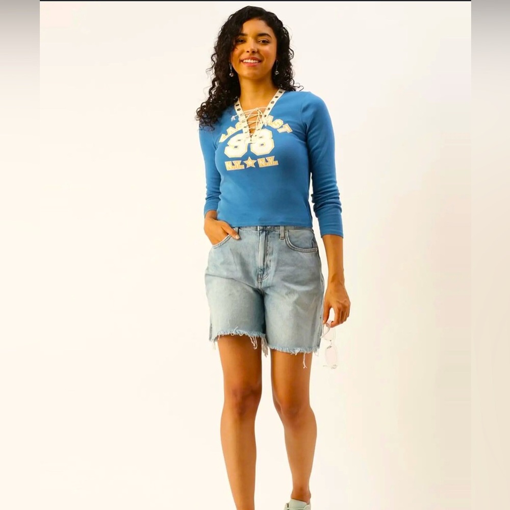 Forever 21 Blue Fitted Polo Jersey Top